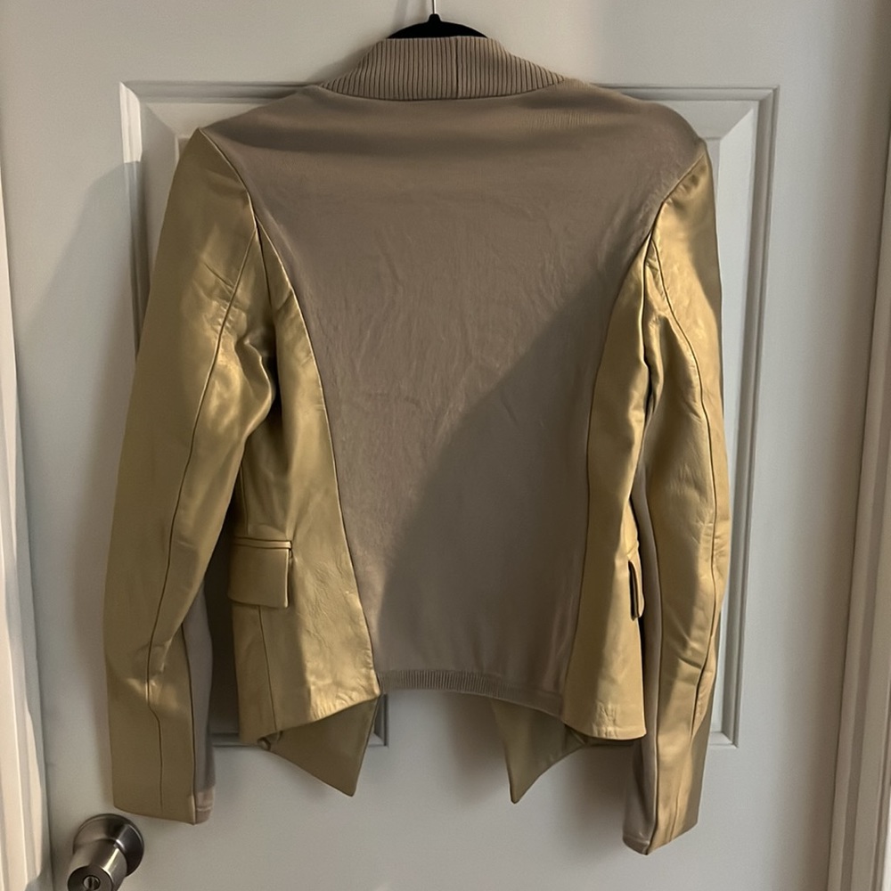 M Patmos Leather Merino Wool Open Front Jacket Metallic Gold Quiet Luxury XS - Picture 5 of 11